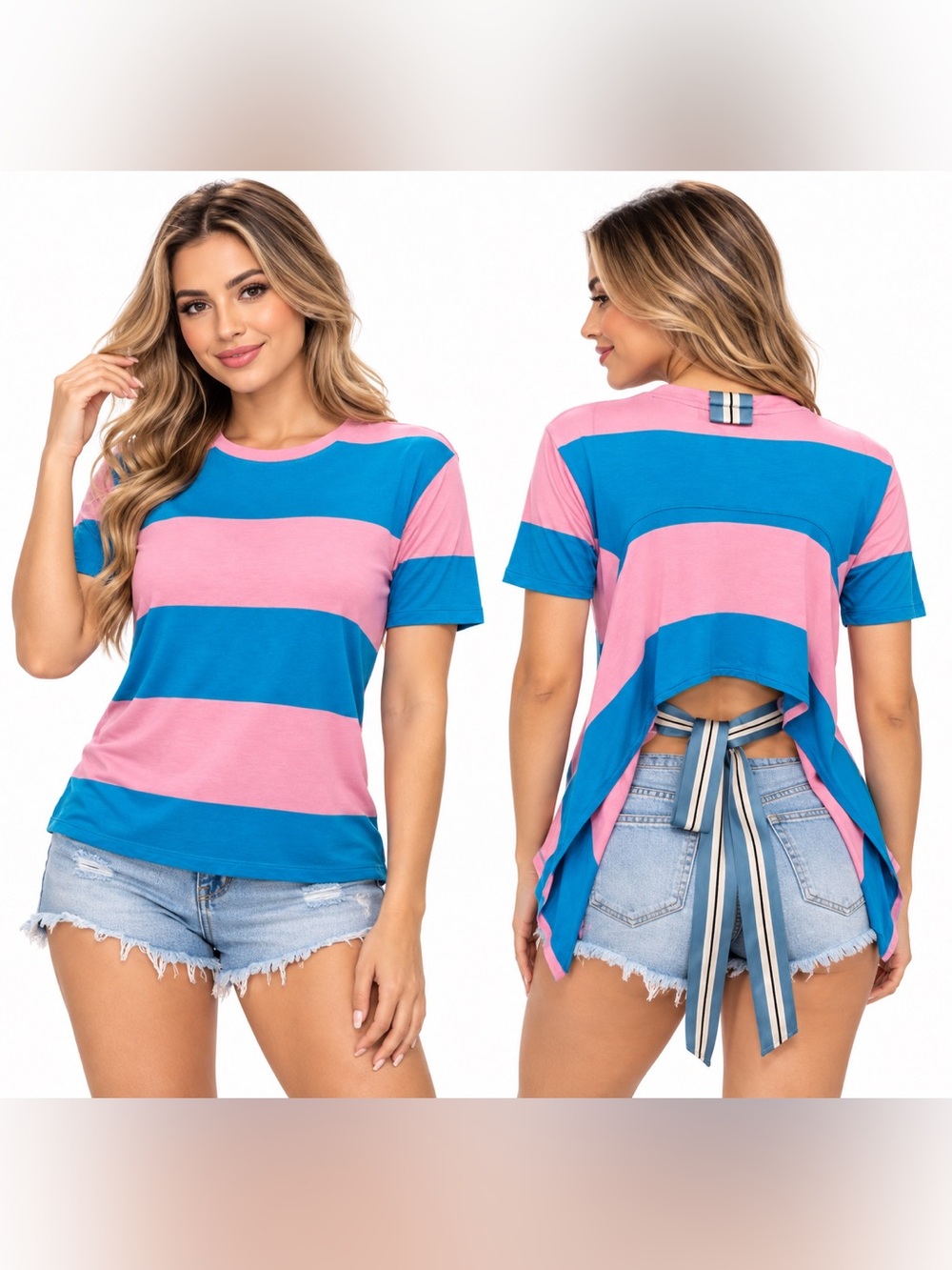 Diane von Furstenberg DVF Pink Blue Striped Tie Back Top XS